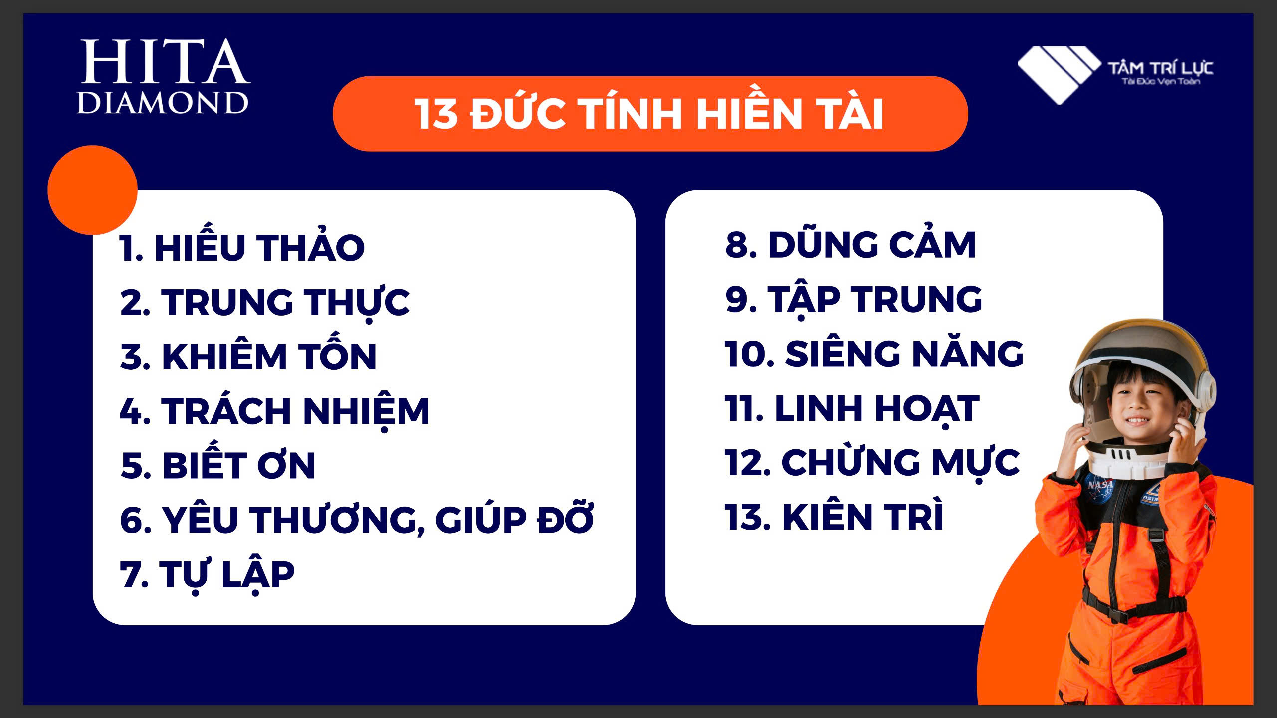 13 đức tính Hiền Tài - Hita Diamond
